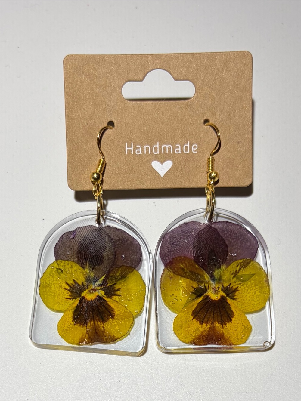 Handmade Pressed Flower Resin Earrings - Yellow & Purple